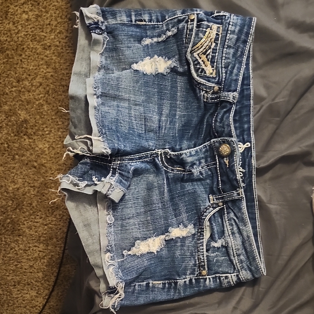Soundgirl Blue Distressed Jean Shorts